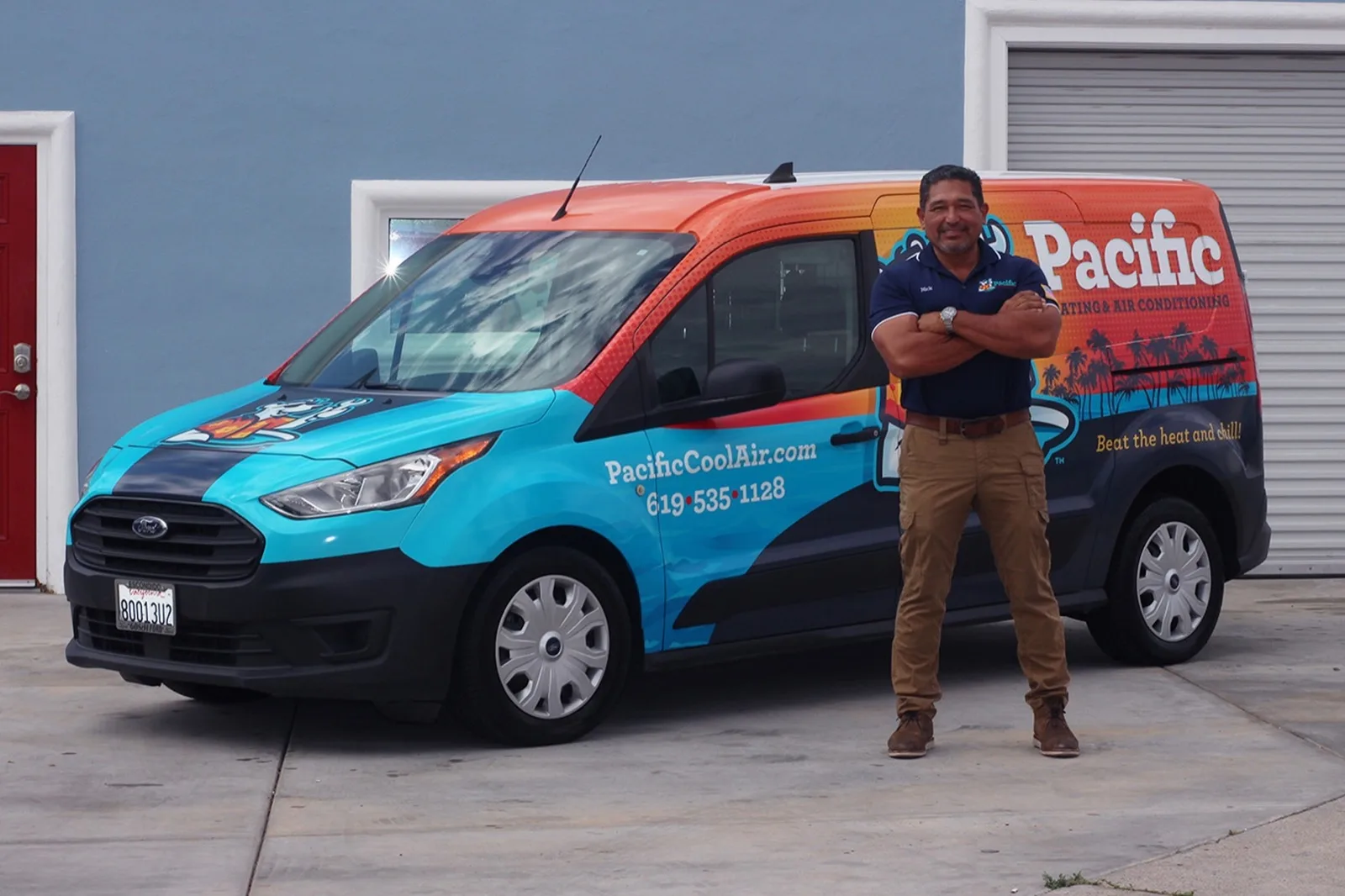 Pacific Heating & Air Conditioning owner with branded service van